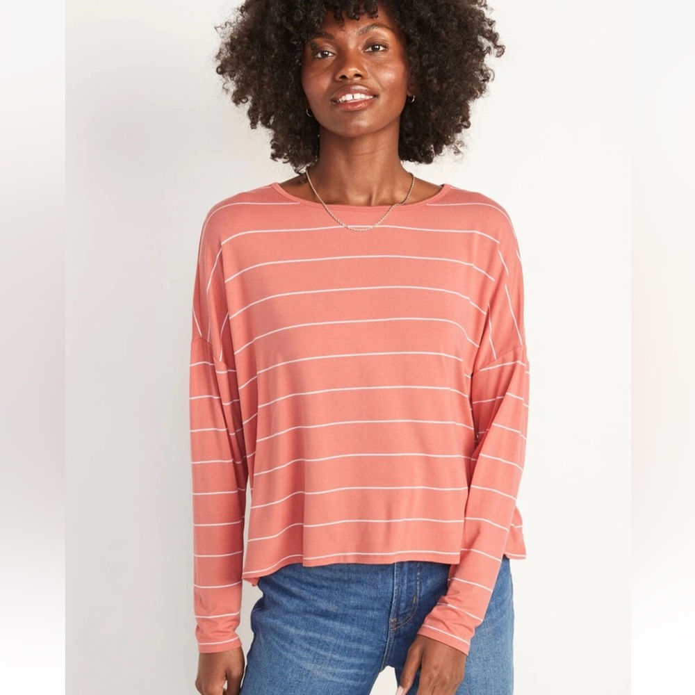 Old Navy Long Sleeve Luxe Drop Shoulder Top in Sugar Poppy